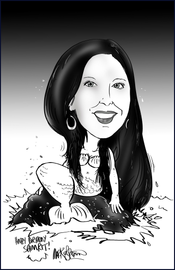 Caricature drawing of Shimrit Berman as a mermaid (by Mark O'Brien)